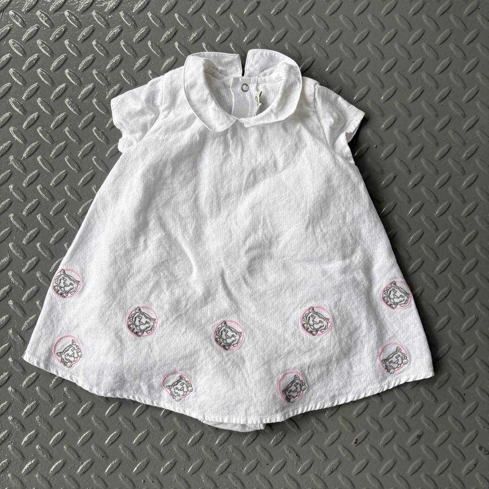 Kenzo White Baby Girl Dress with Embroidered Tigers